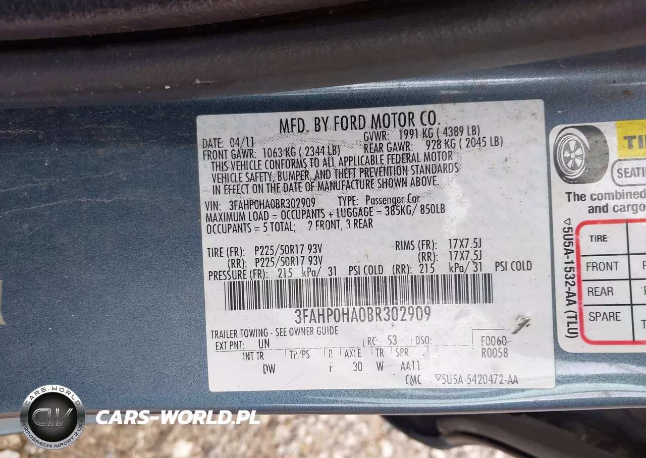 2011 Ford Fusion Se VIN:3FAHP0HA0BR302909 - 9