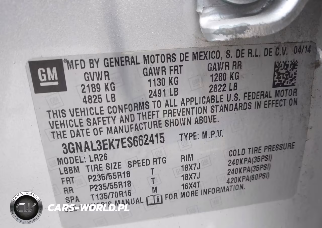 2014 Chevrolet Captiva Sport Lt VIN:3GNAL3EK7ES662415 - 9
