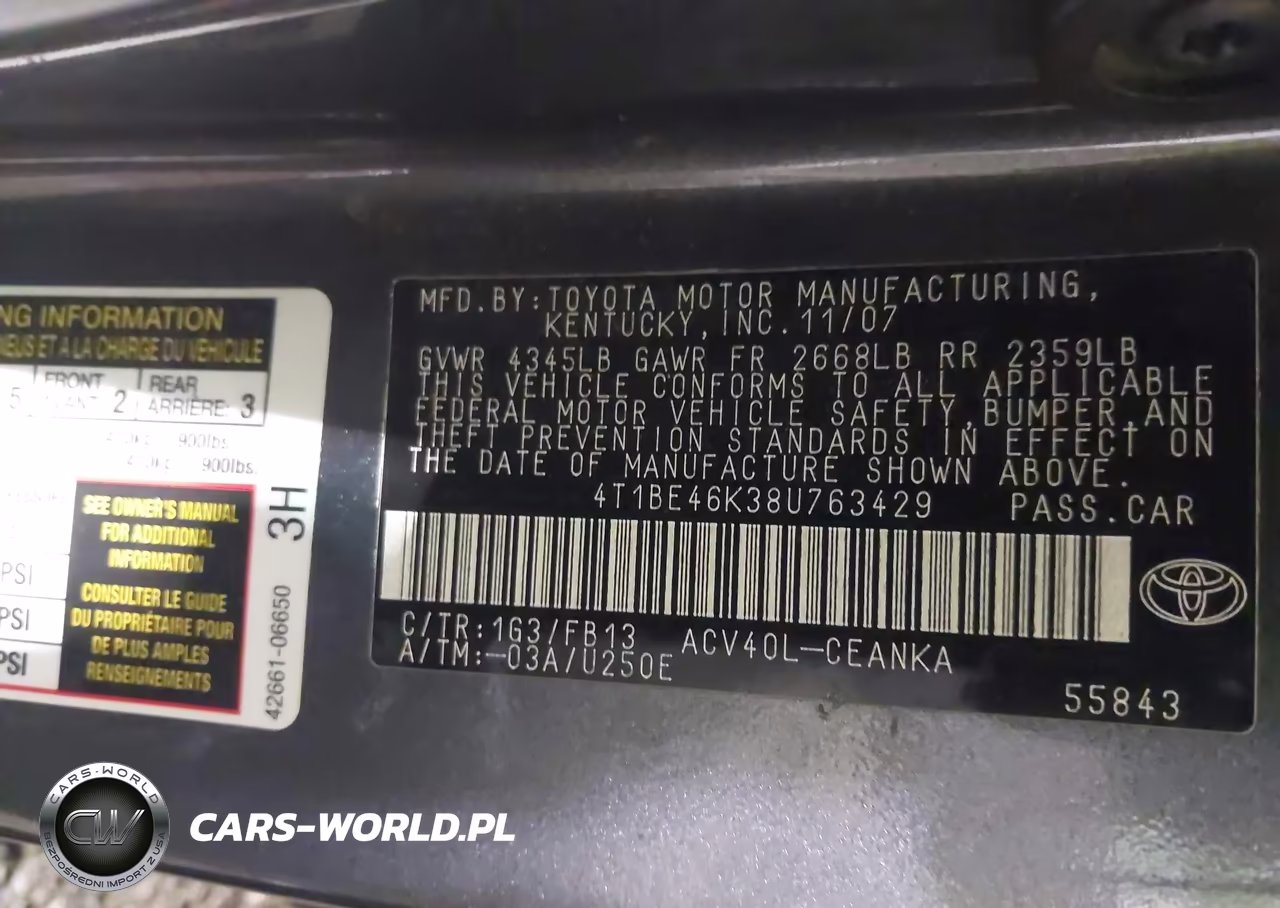2008 Toyota Camry Le VIN:4T1BE46K38U763429 - 9