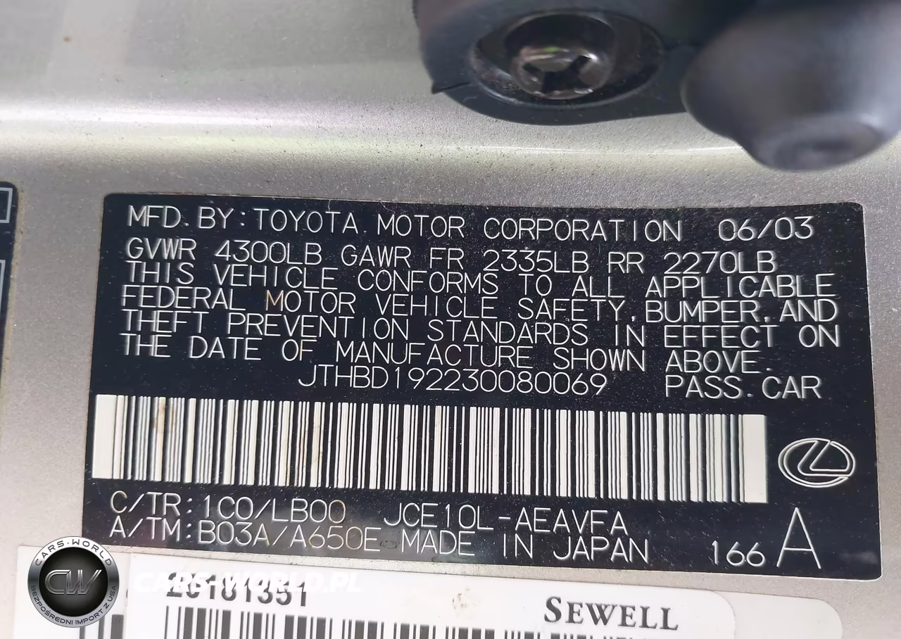 2003 Lexus Is 300 VIN:JTHBD192230080069 - 9