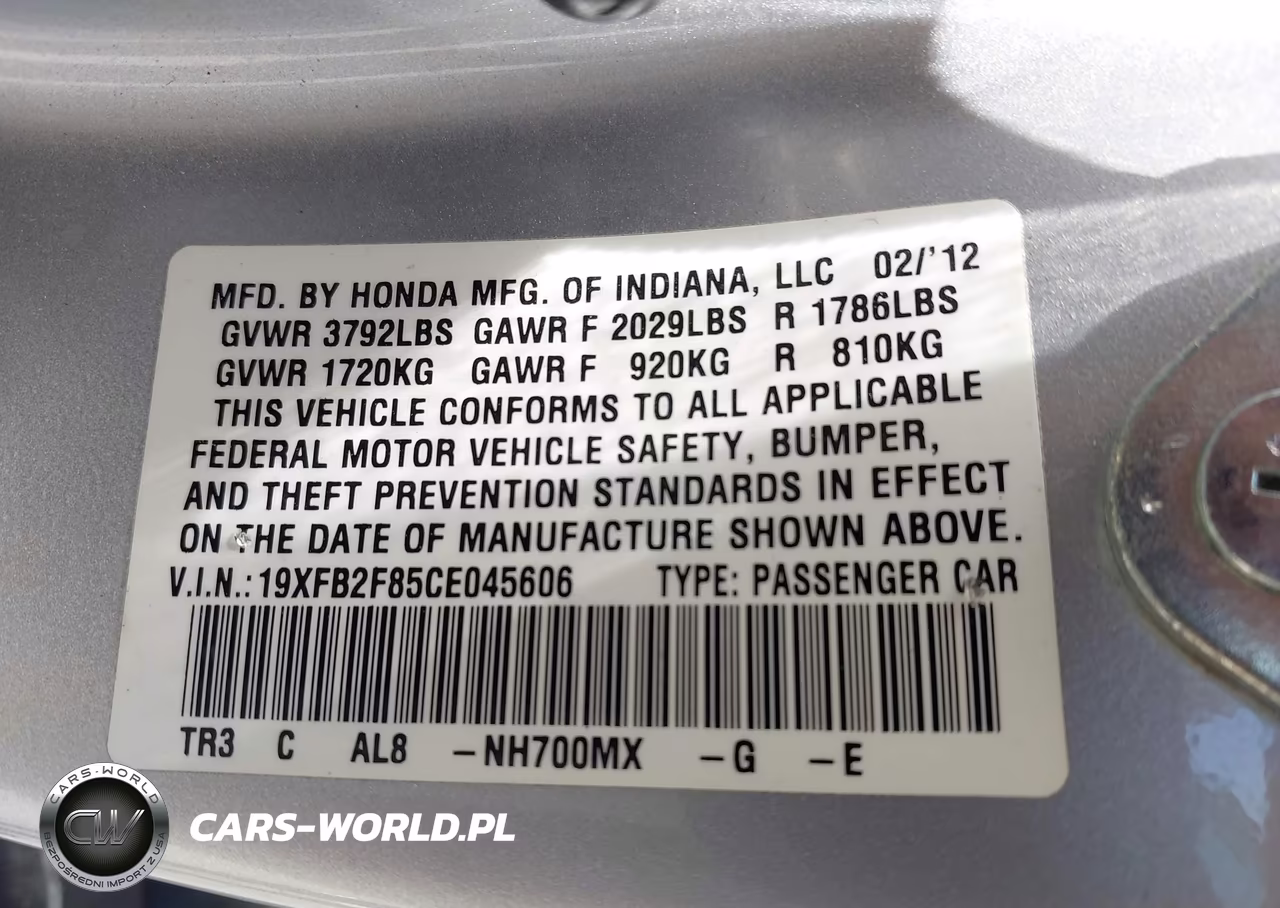2012 Honda Civic Ex VIN:19XFB2F85CE045606 - 9