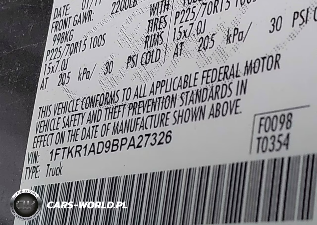 2011 Ford Ranger Xl VIN:1FTKR1AD9BPA27326 - 9