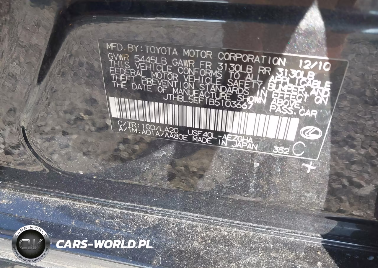 2011 Lexus Ls 460 VIN:JTHBL5EF1B5103667 - 9