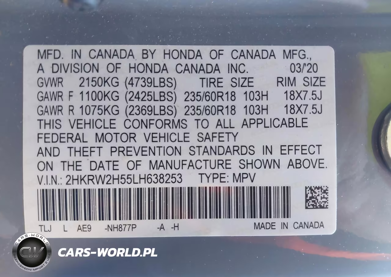 2020 Honda Cr-V Awd Ex VIN:2HKRW2H55LH638253 - 9