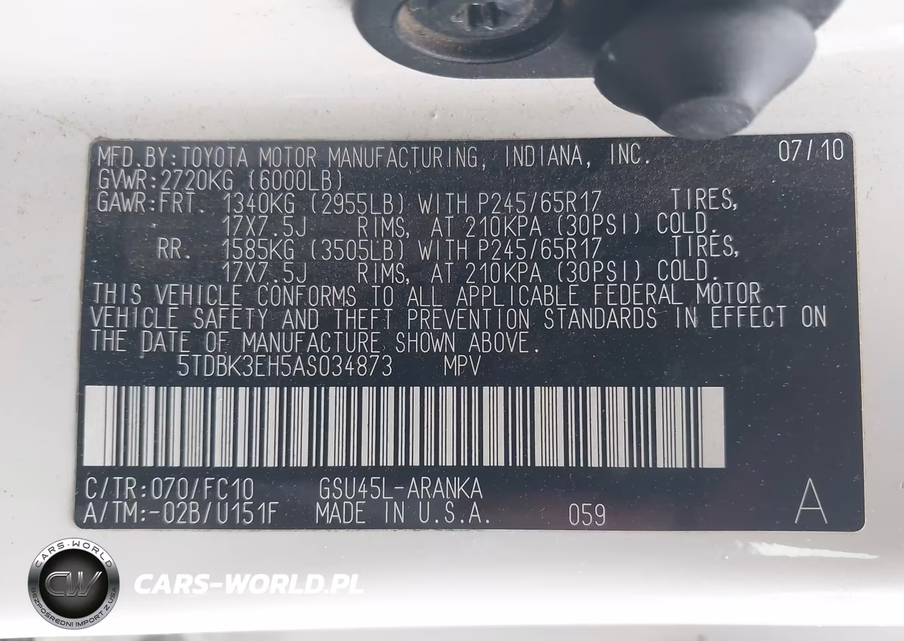 2010 Toyota Highlander Base V6 VIN:5TDBK3EH5AS034873 - 9