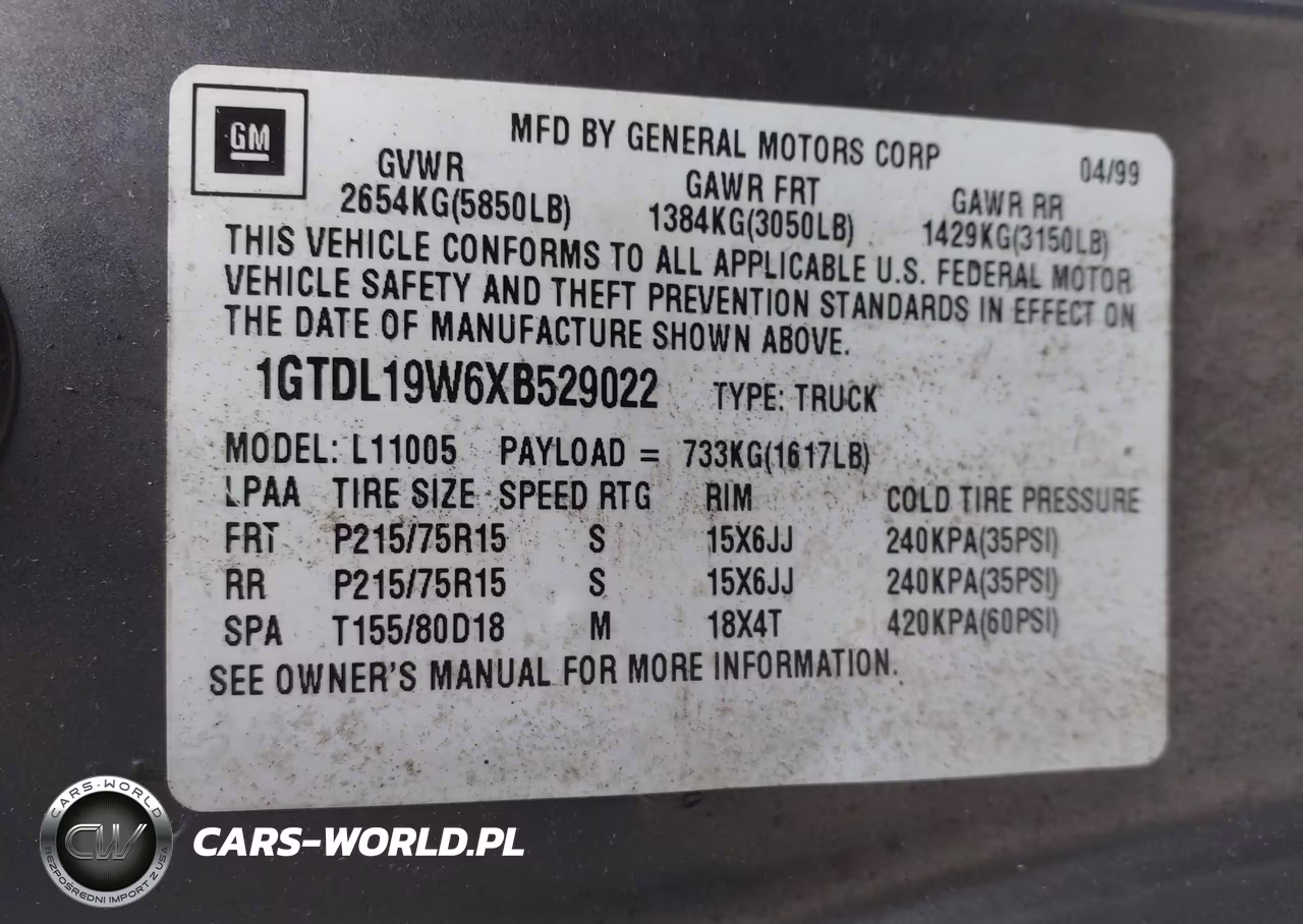 1999 GMC Safari Standard VIN:1GTDL19W6XB529022 - 9
