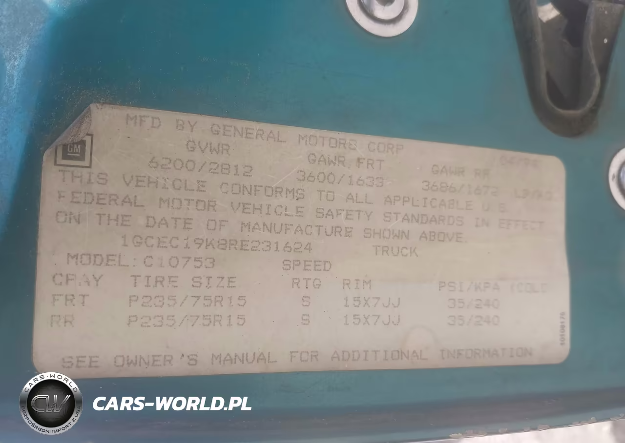 1994 Chevrolet Gmt-400 C1500 VIN:1GCEC19K8RE231624 - 9