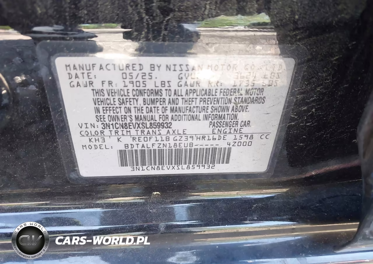 2025 Nissan Versa 1.6 Sv VIN:3N1CN8EVXSL859932 - 9