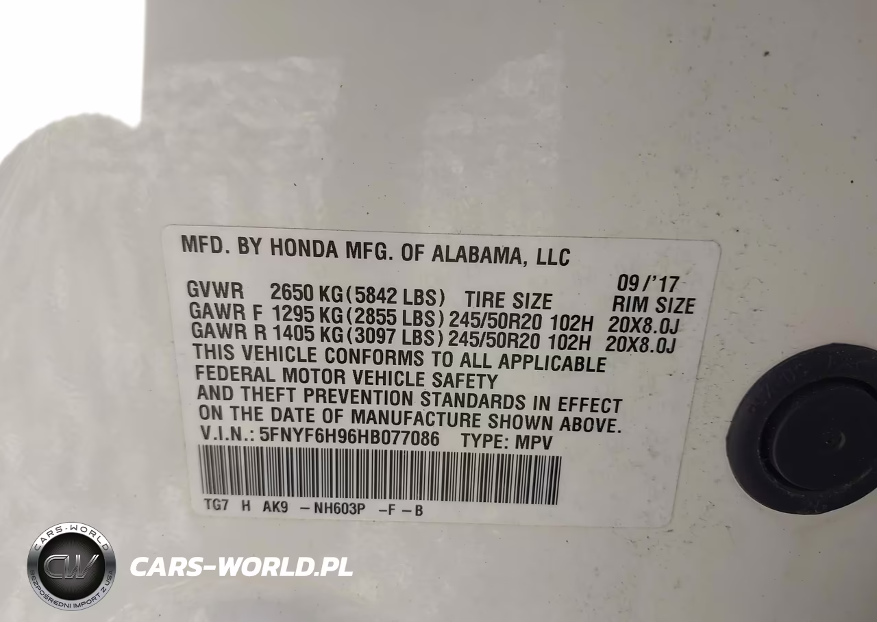 2017 Honda Pilot Touring VIN:5FNYF6H96HB077086 - 9