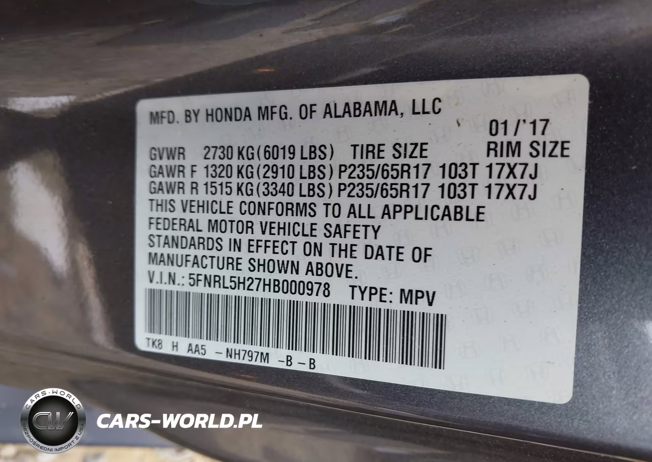 2017 Honda Odyssey Lx VIN:5FNRL5H27HB000978 - 9