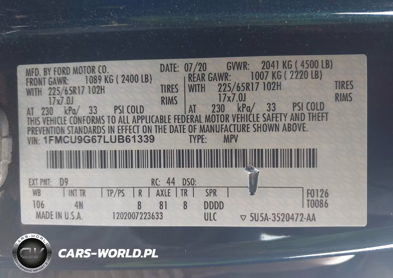2020 Ford Escape Se VIN:1FMCU9G67LUB61339 - 9