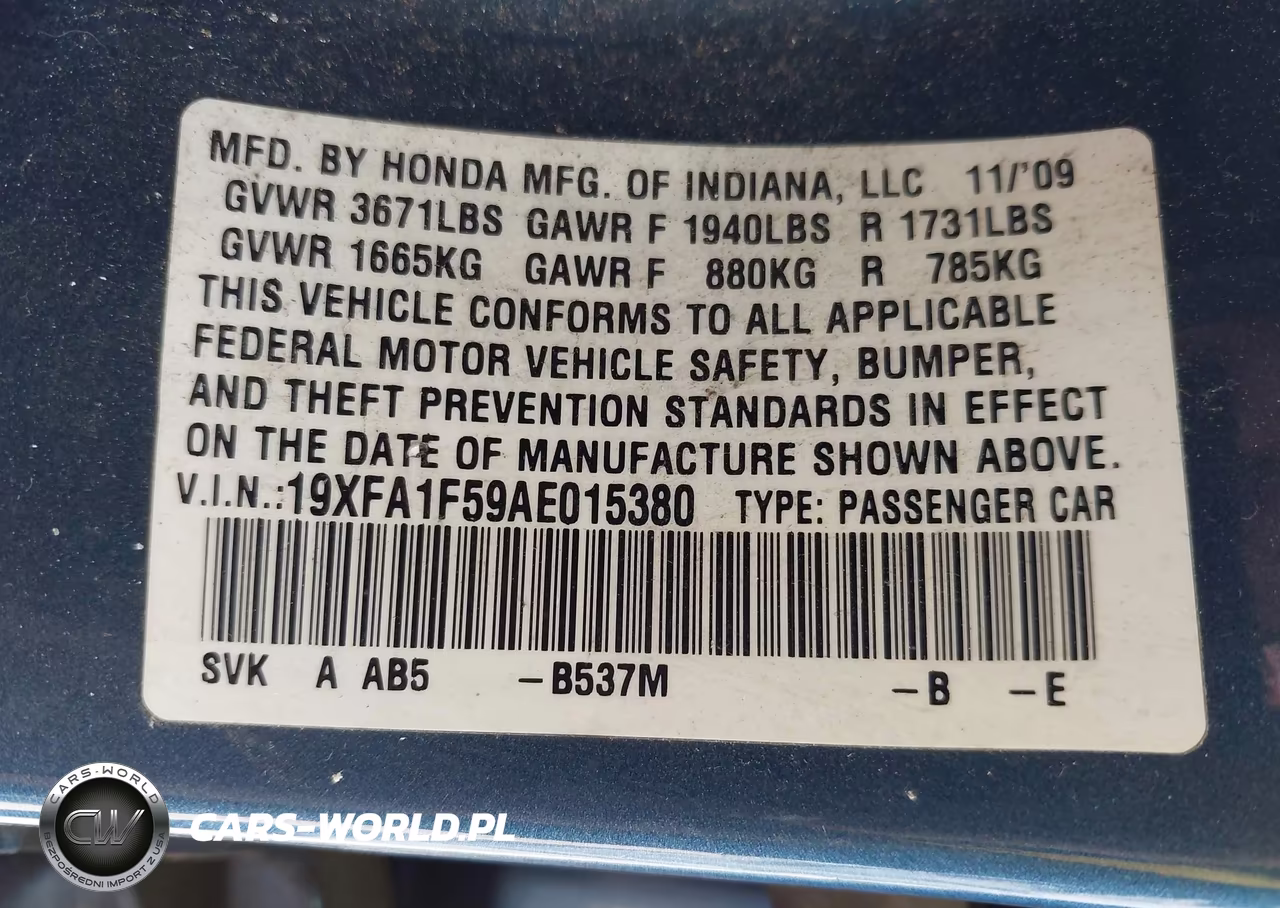 2010 Honda Civic Lx VIN:19XFA1F59AE015380 - 9