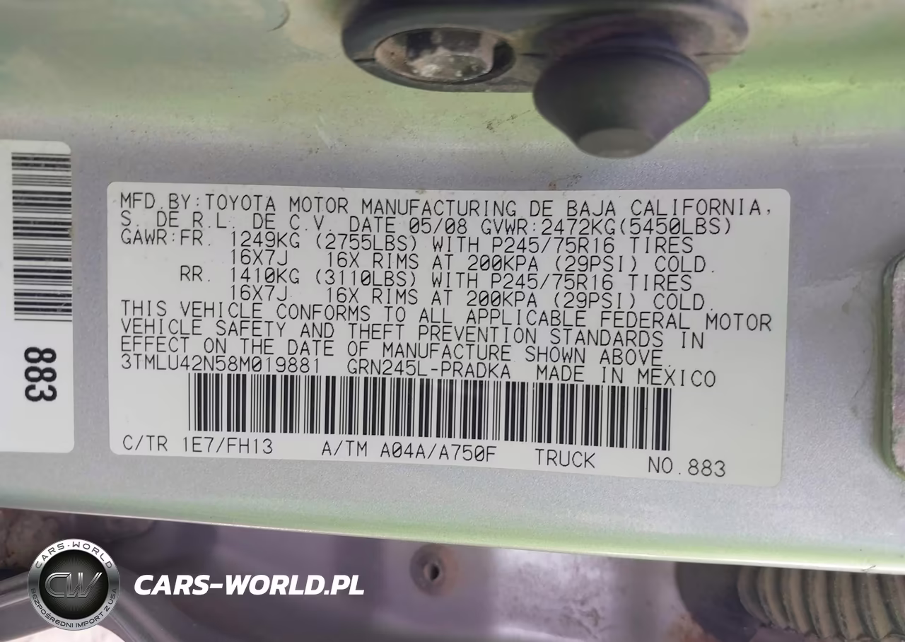 2008 Toyota Tacoma Base V6 VIN:3TMLU42N58M019881 - 8