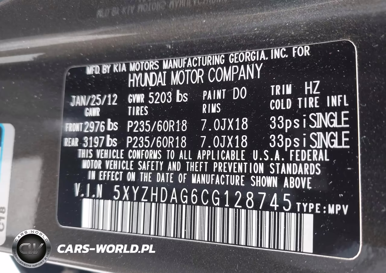 2012 Hyundai Santa Fe Se VIN:5XYZHDAG6CG128745 - 9