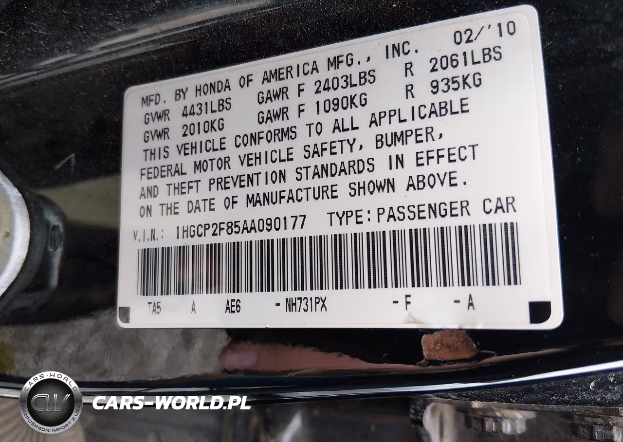2010 Honda Accord 2.4 Ex-L VIN:1HGCP2F85AA090177 - 9