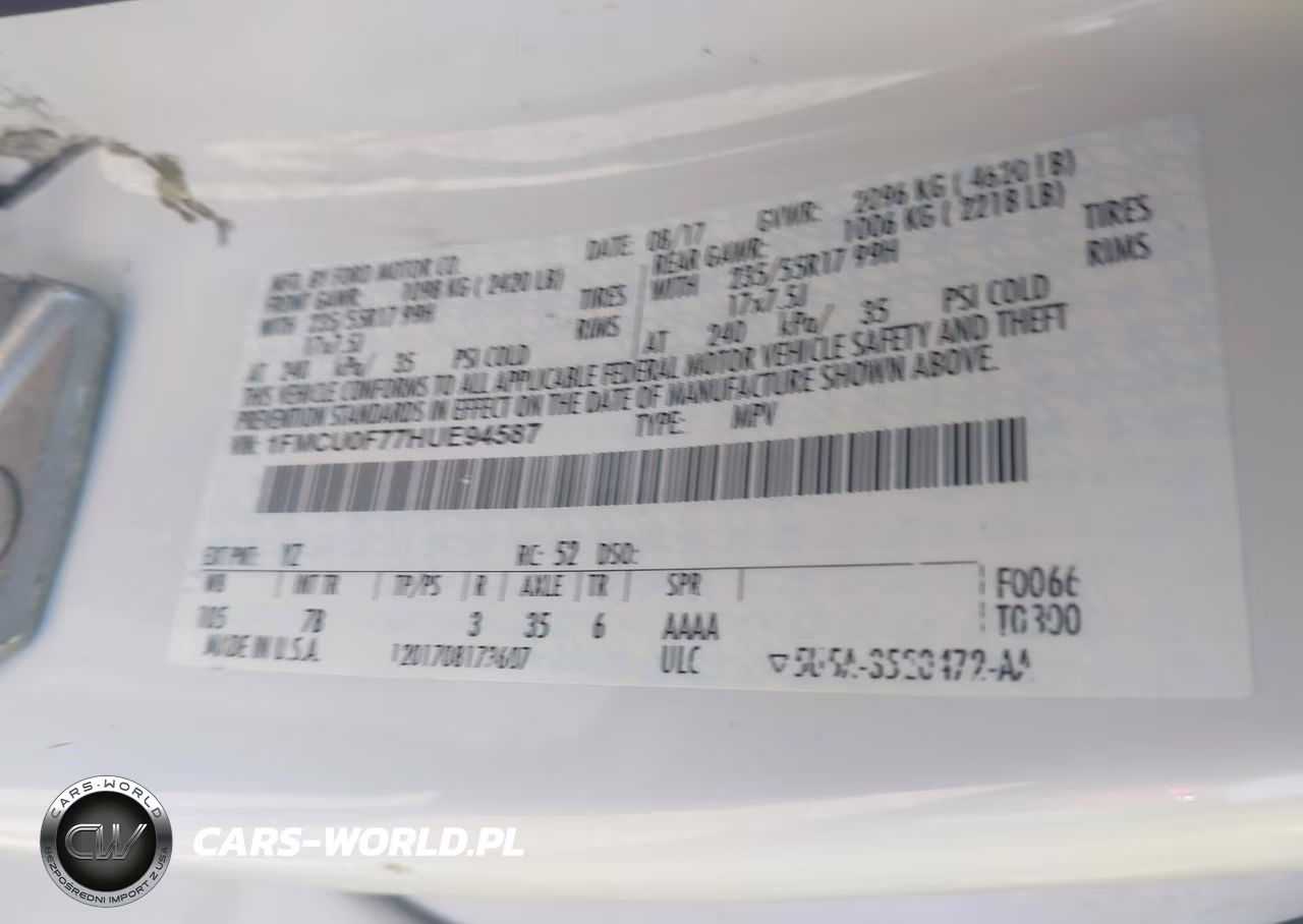 2017 Ford Escape S VIN:1FMCU0F77HUE94587 - 9