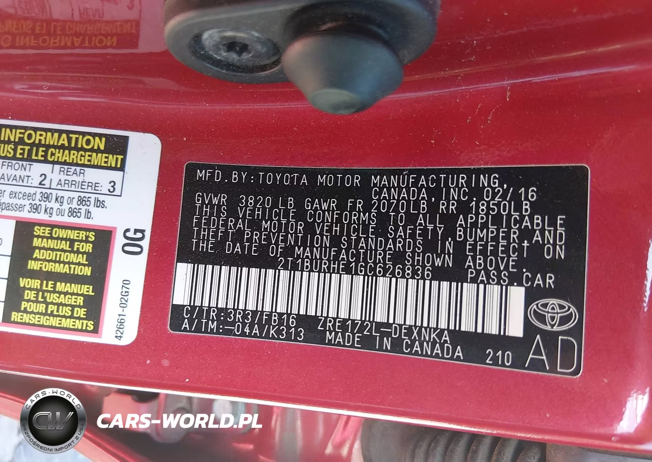 2016 Toyota Corolla Le VIN:2T1BURHE1GC626836 - 9