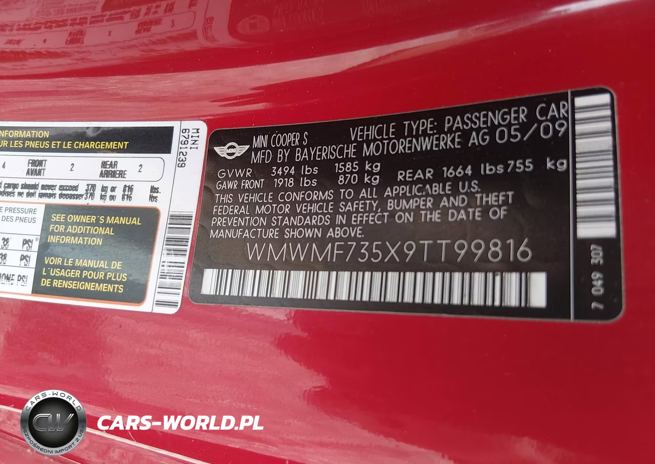 2009 Mini Cooper S VIN:WMWMF735X9TT99816 - 9