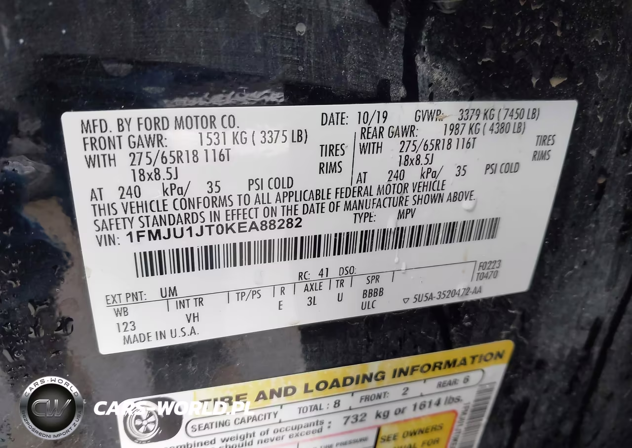 2019 Ford Expedition Xlt VIN:1FMJU1JT0KEA88282 - 9