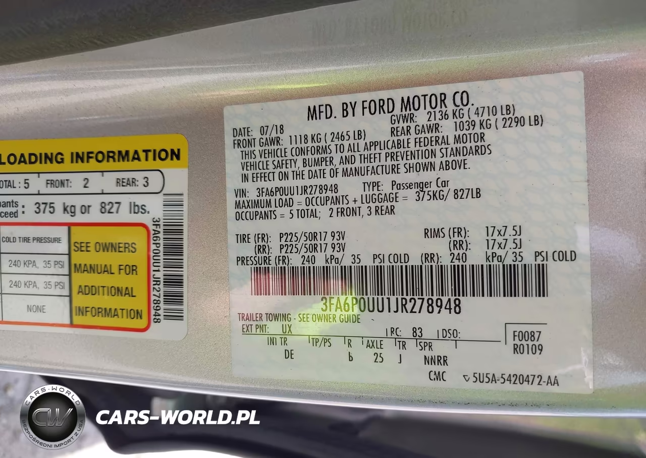 2018 Ford Fusion Hybrid S VIN:3FA6P0UU1JR278948 - 9