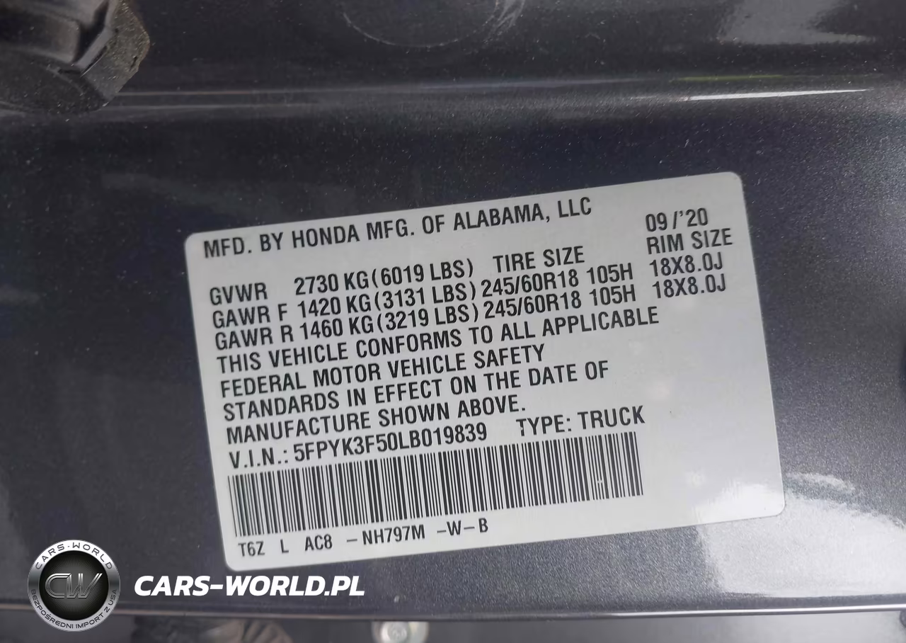 2020 Honda Ridgeline Awd Rtl VIN:5FPYK3F50LB019839 - 9