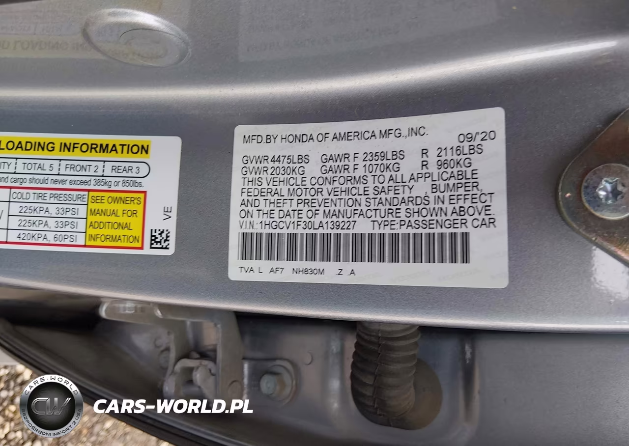 2020 Honda Accord Sport VIN:1HGCV1F30LA139227 - 9