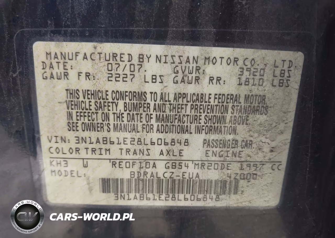 2008 Nissan Sentra 2.0 VIN:3N1AB61E28L606848 - 9