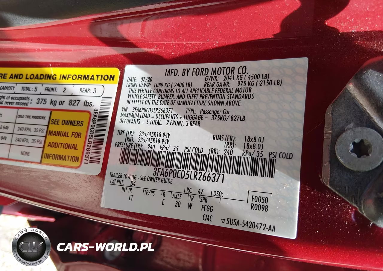 2020 Ford Fusion Sel VIN:3FA6P0CD5LR266371 - 9