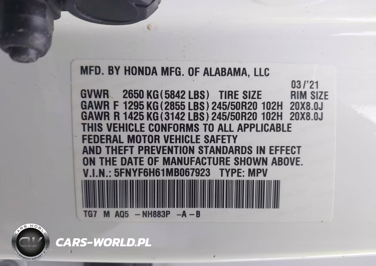 2021 Honda Pilot Awd Touring 7 Passenger VIN:5FNYF6H61MB067923 - 9
