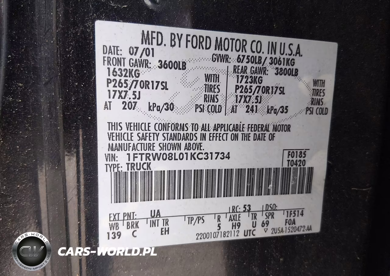 2001 Ford F150 Supercrew VIN:1FTRW08L01KC31734 - 9