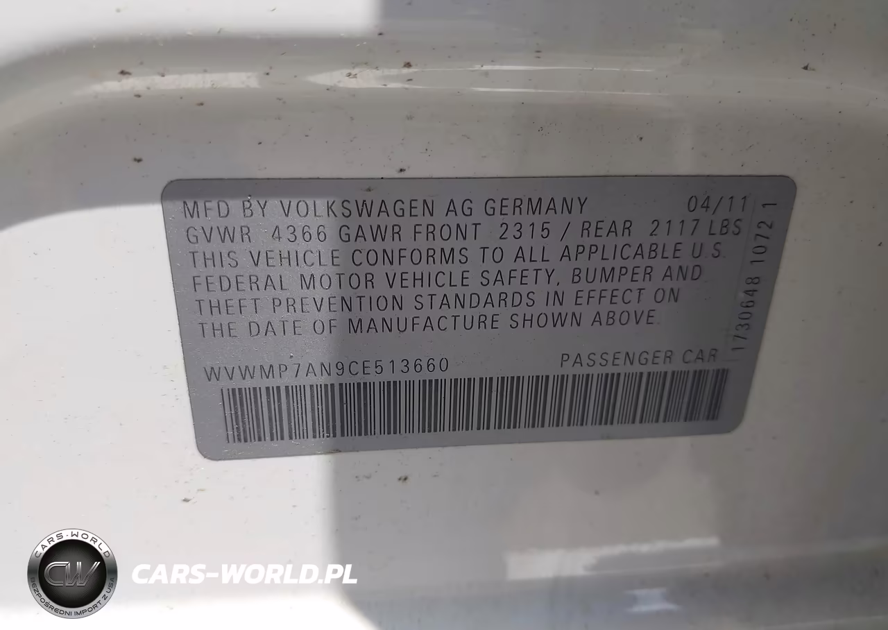 2012 Volkswagen Cc Sport VIN:WVWMP7AN9CE513660 - 9