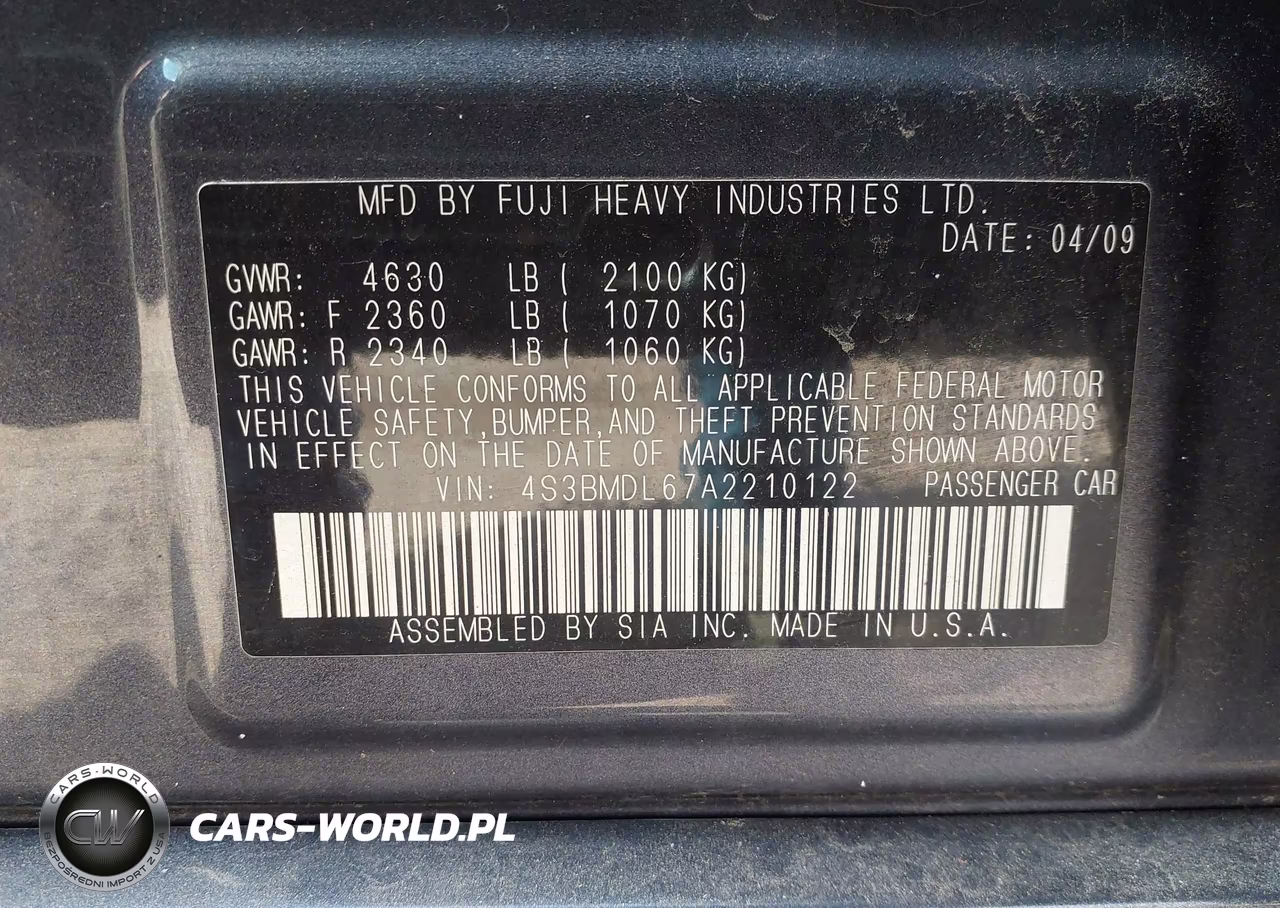 2010 Subaru Legacy 3.6R Limited VIN:4S3BMDL67A2210122 - 9