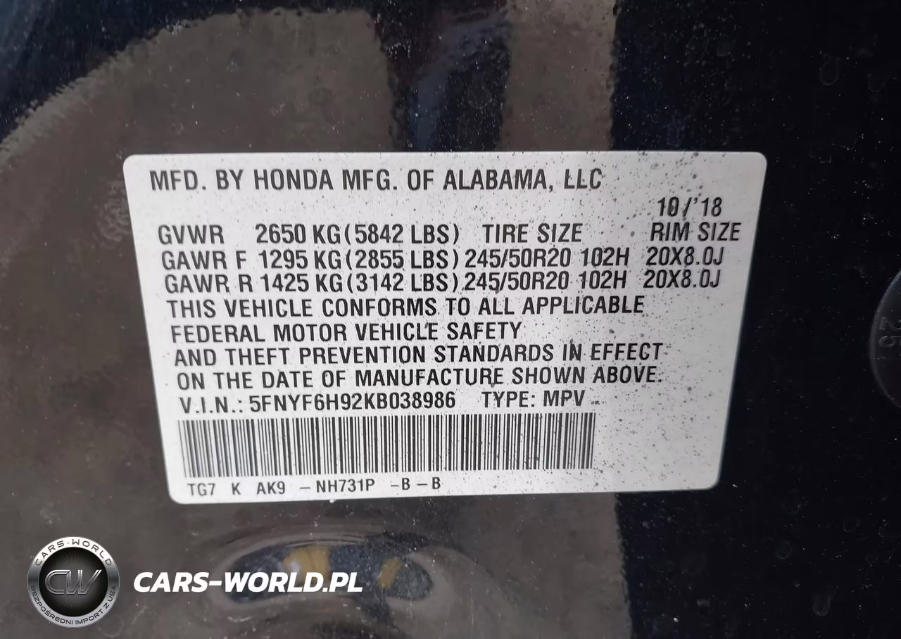 2019 Honda Pilot Touring VIN:5FNYF6H92KB038986 - 9