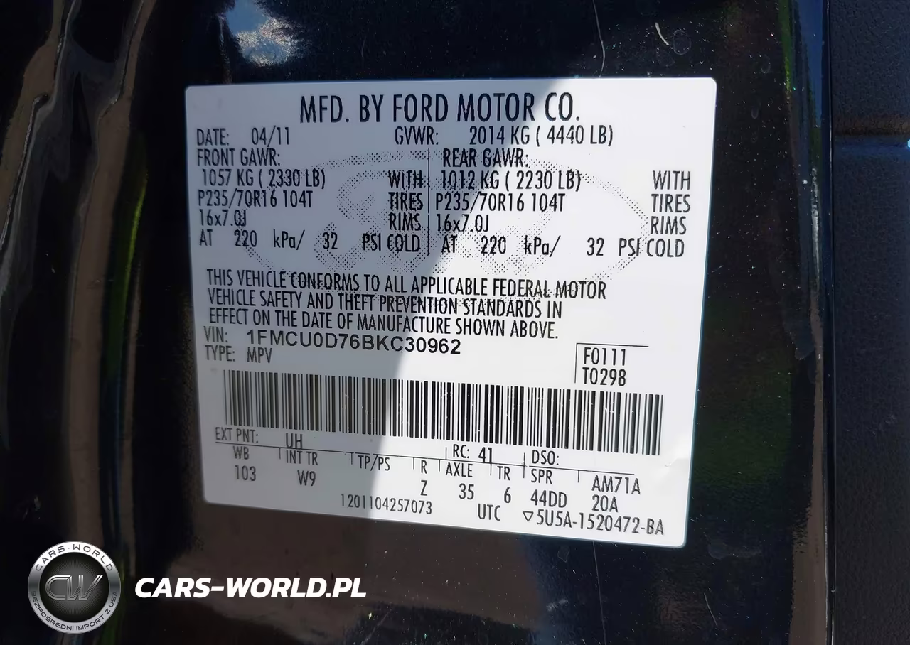 2011 Ford Escape Xlt VIN:1FMCU0D76BKC30962 - 9