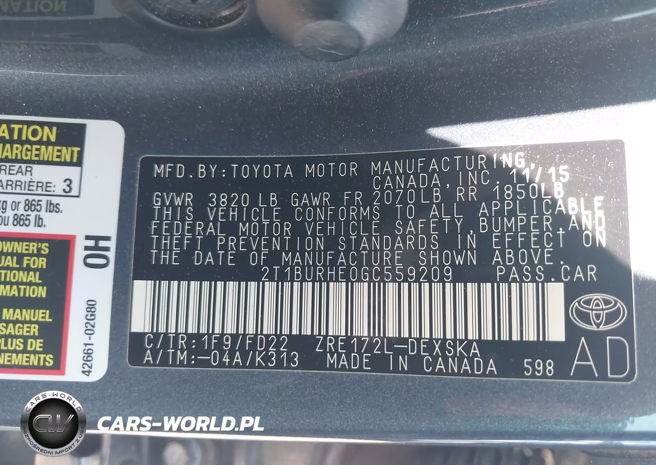 2016 Toyota Corolla S Plus VIN:2T1BURHE0GC559209 - 9