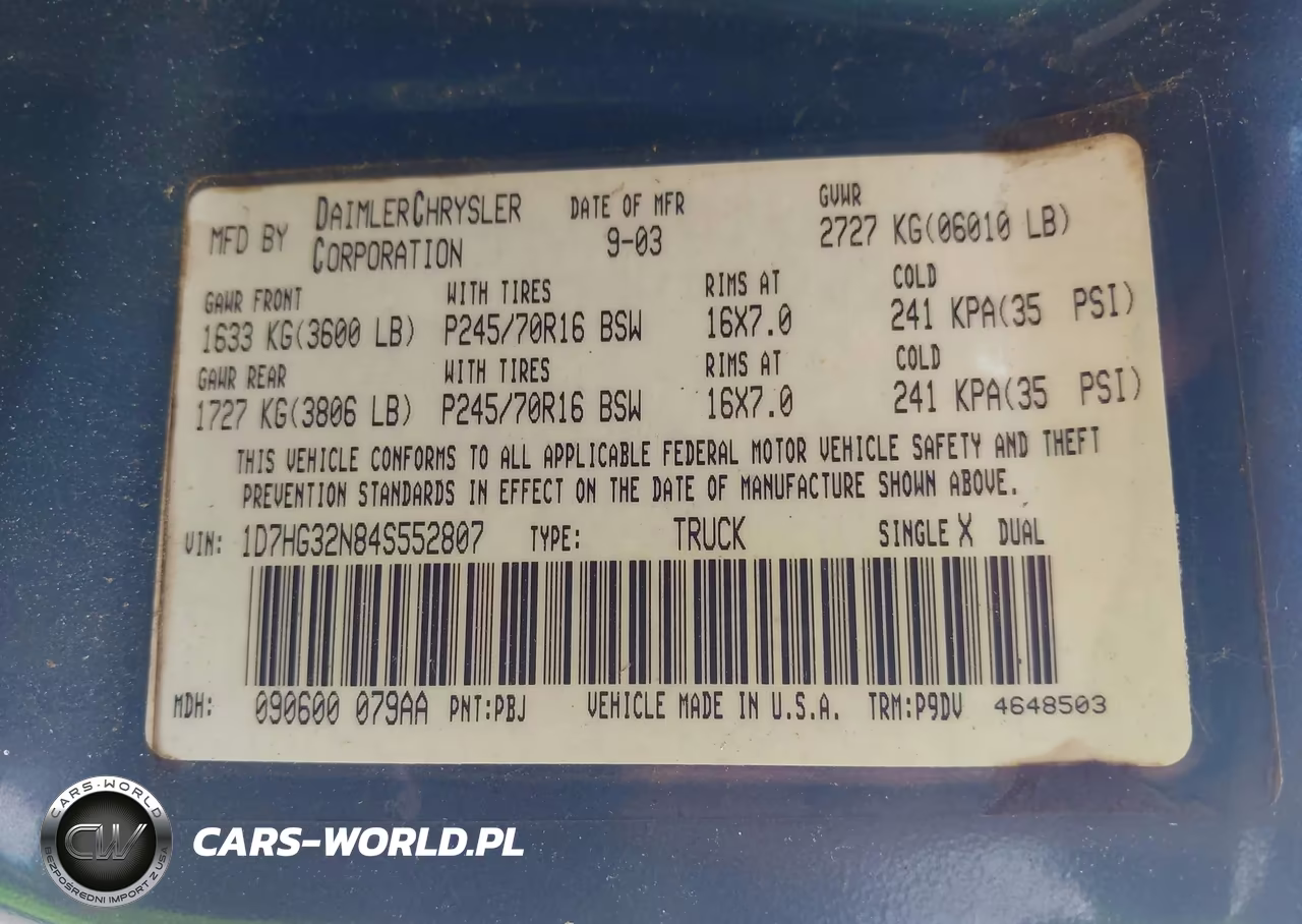 2004 Dodge Dakota Sport VIN:1D7HG32N84S552807 - 9