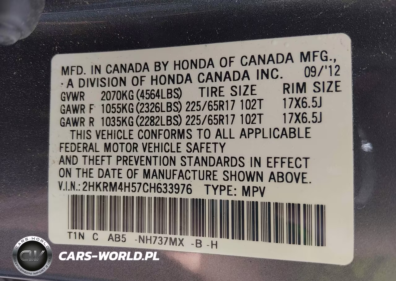 2012 Honda Cr-V Ex VIN:2HKRM4H57CH633976 - 9