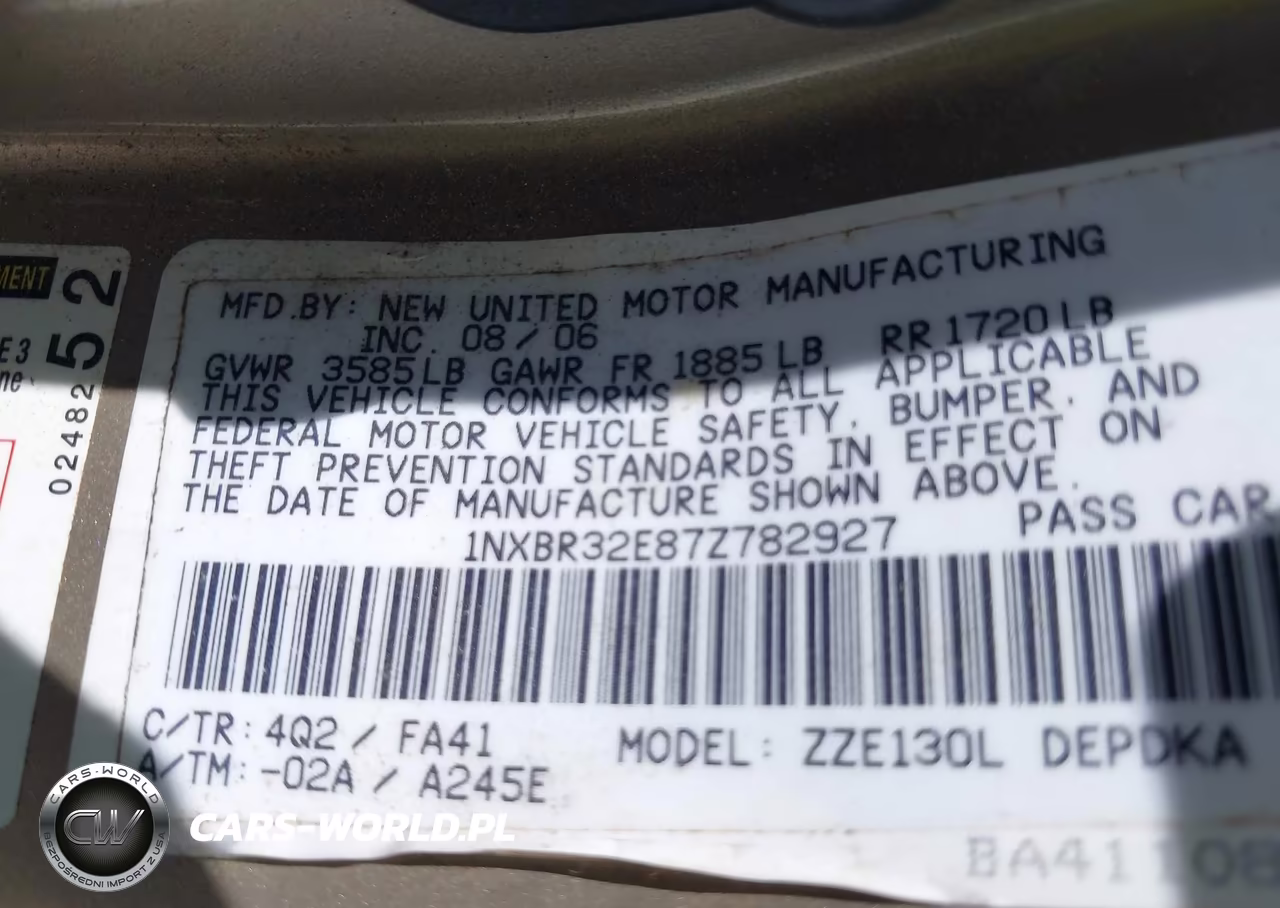 2007 Toyota Corolla Ce VIN:1NXBR32E87Z782927 - 9
