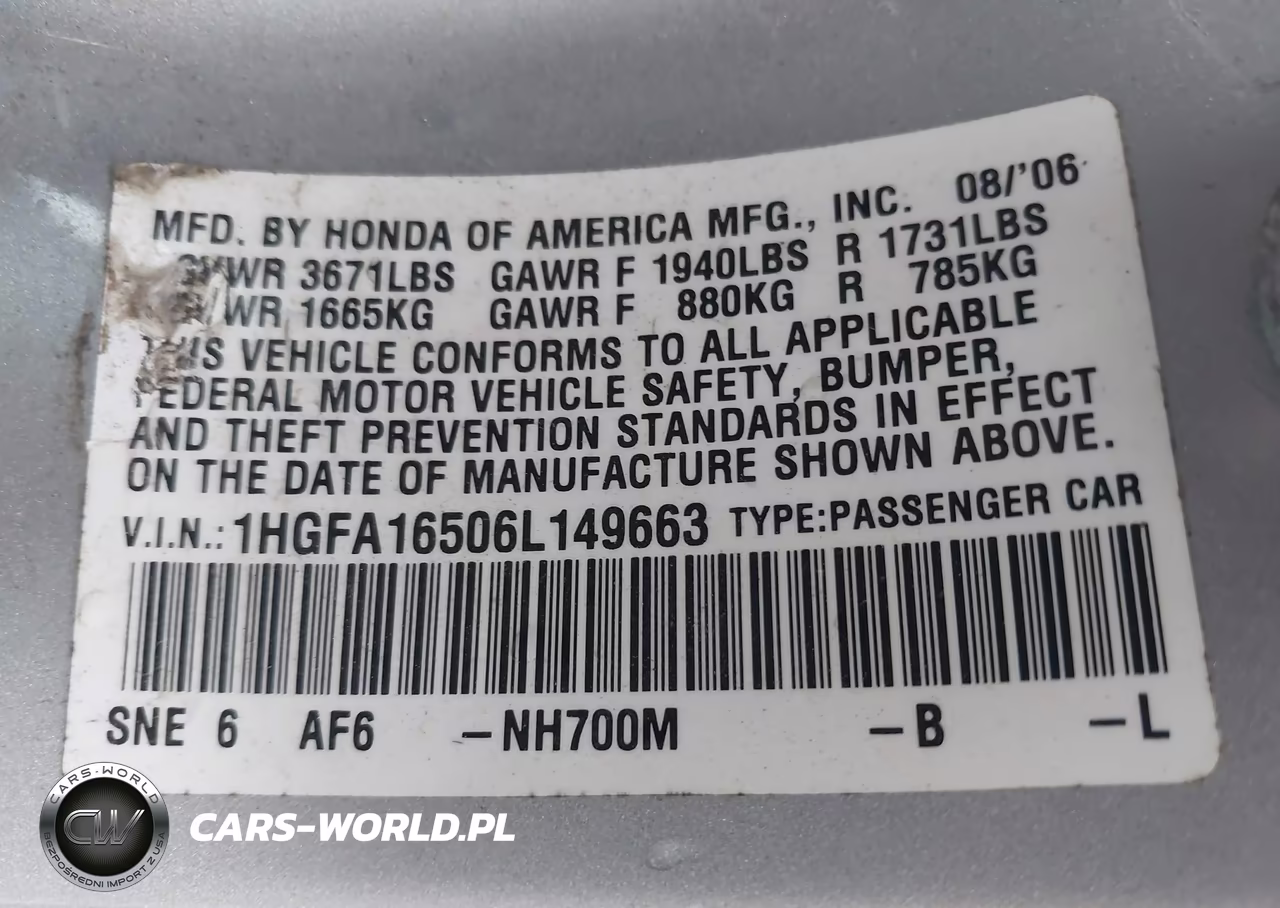 2006 Honda Civic Lx VIN:1HGFA16506L149663 - 9