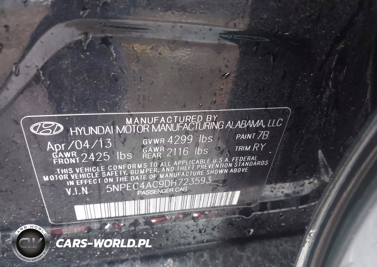 2013 Hyundai Sonata Se VIN:5NPEC4AC9DH723593 - 9