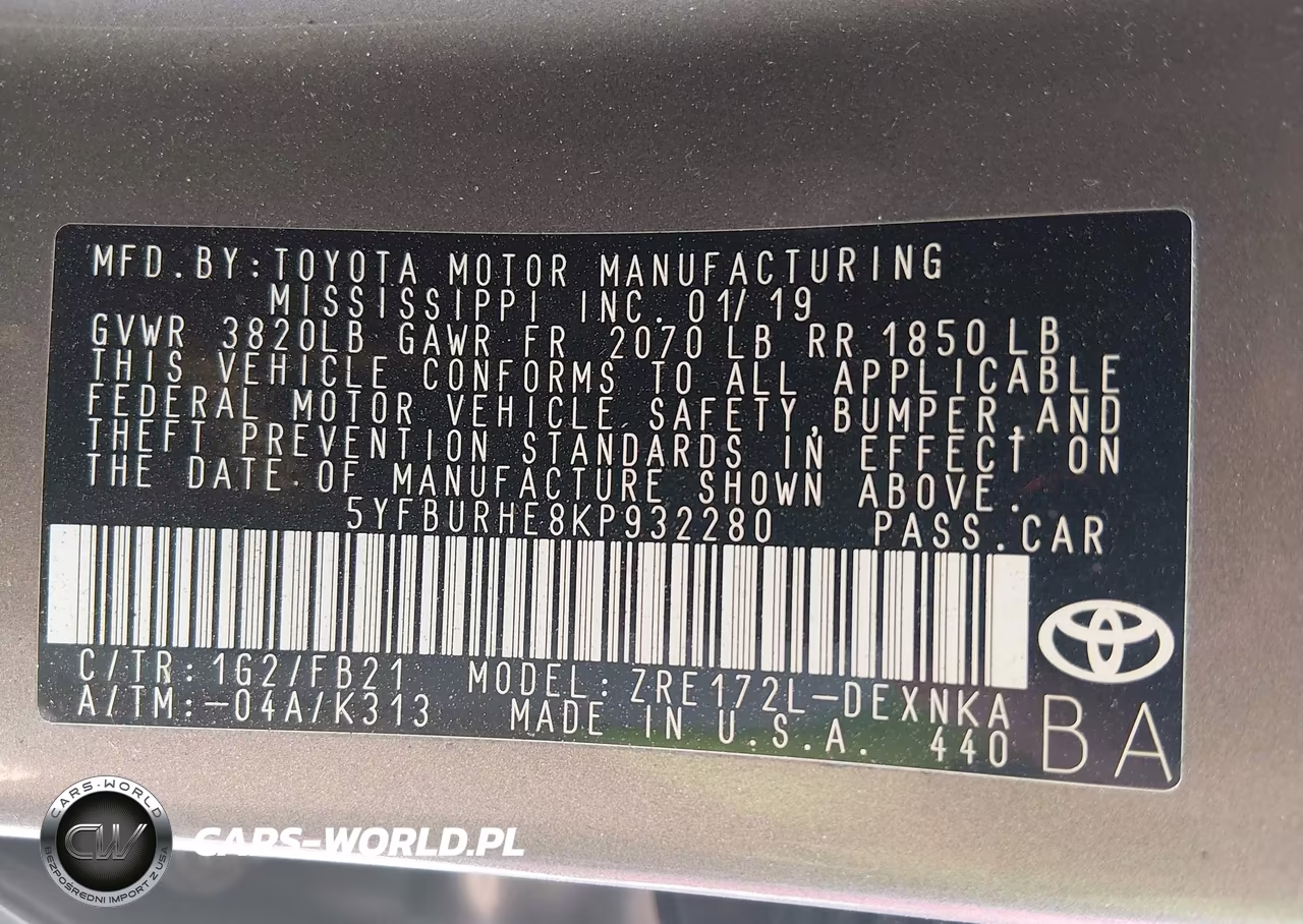 2019 Toyota Corolla L VIN:5YFBURHE8KP932280 - 9