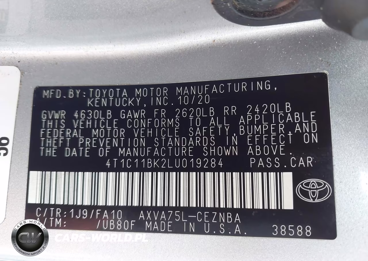 2020 Toyota Camry Le Awd VIN:4T1C11BK2LU019284 - 9