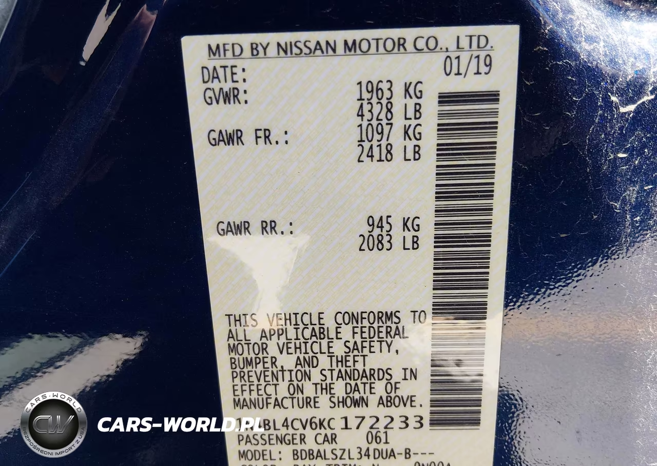 2019 Nissan Altima 2.5 Sr VIN:1N4BL4CV6KC172233 - 9