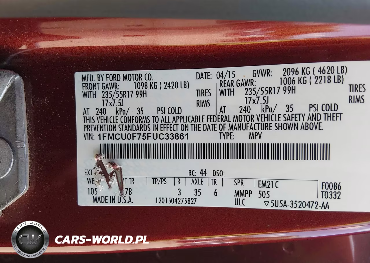 2015 Ford Escape S VIN:1FMCU0F75FUC33861 - 9
