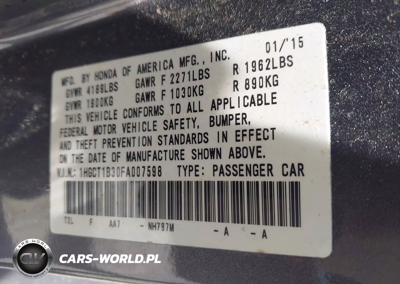2015 Honda Accord Lx-S VIN:1HGCT1B30FA007598 - 9