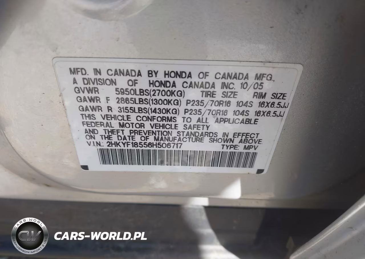 2006 Honda Pilot Ex-L VIN:2HKYF18556H506717 - 9