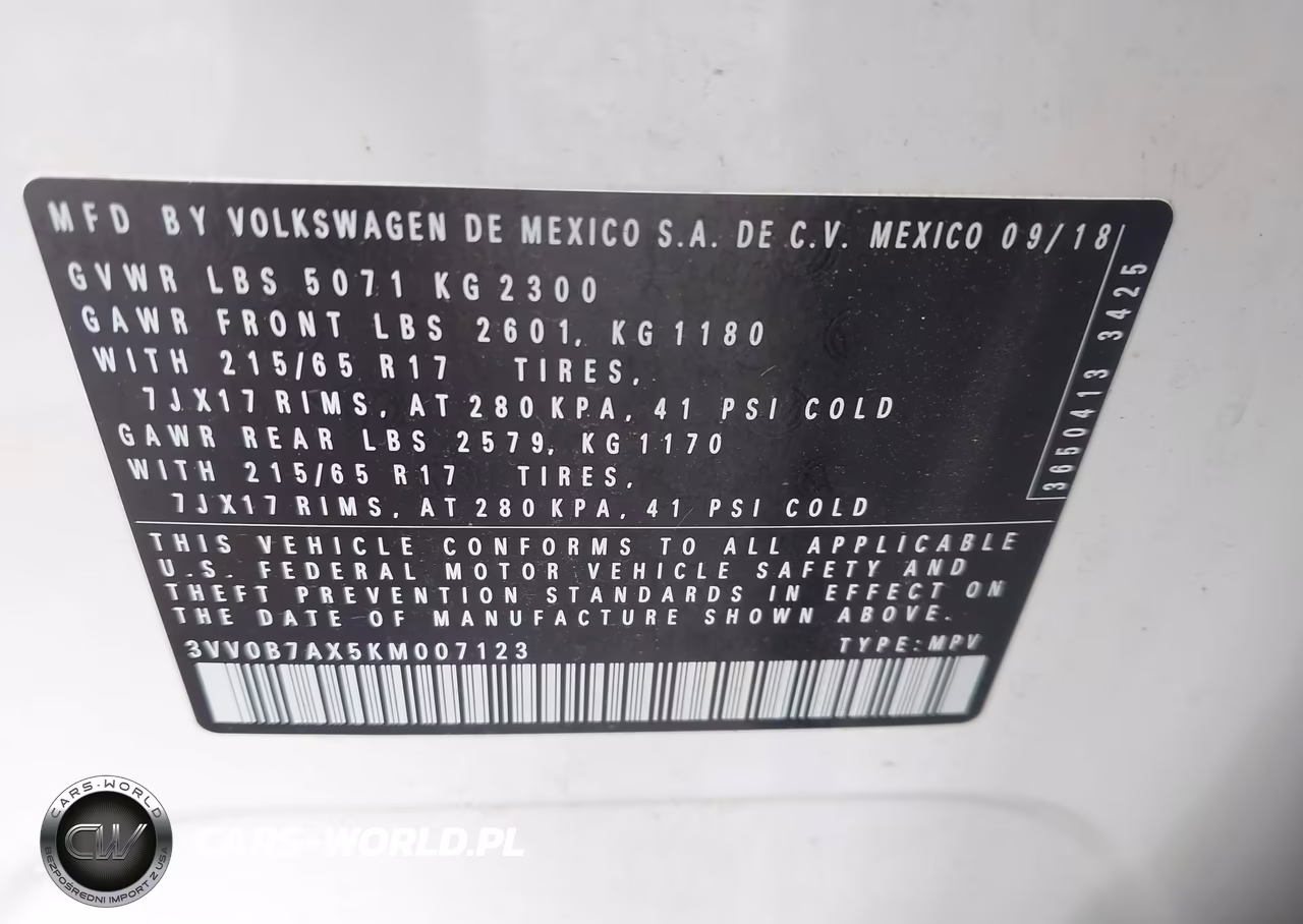 2019 Volkswagen Tiguan 2.0T S VIN:3VV0B7AX5KM007123 - 9