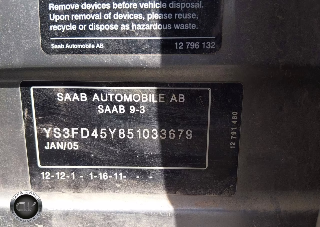 2005 Saab 9-3 Arc VIN:YS3FD45Y851033679 - 9