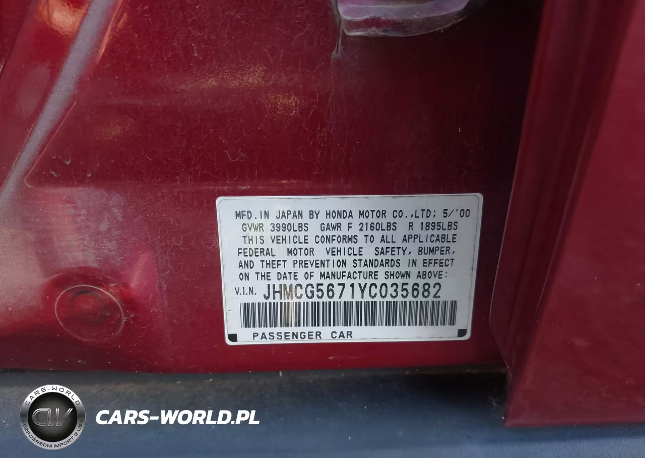 2000 Honda Accord 2.3 Se VIN:JHMCG5671YC035682 - 9