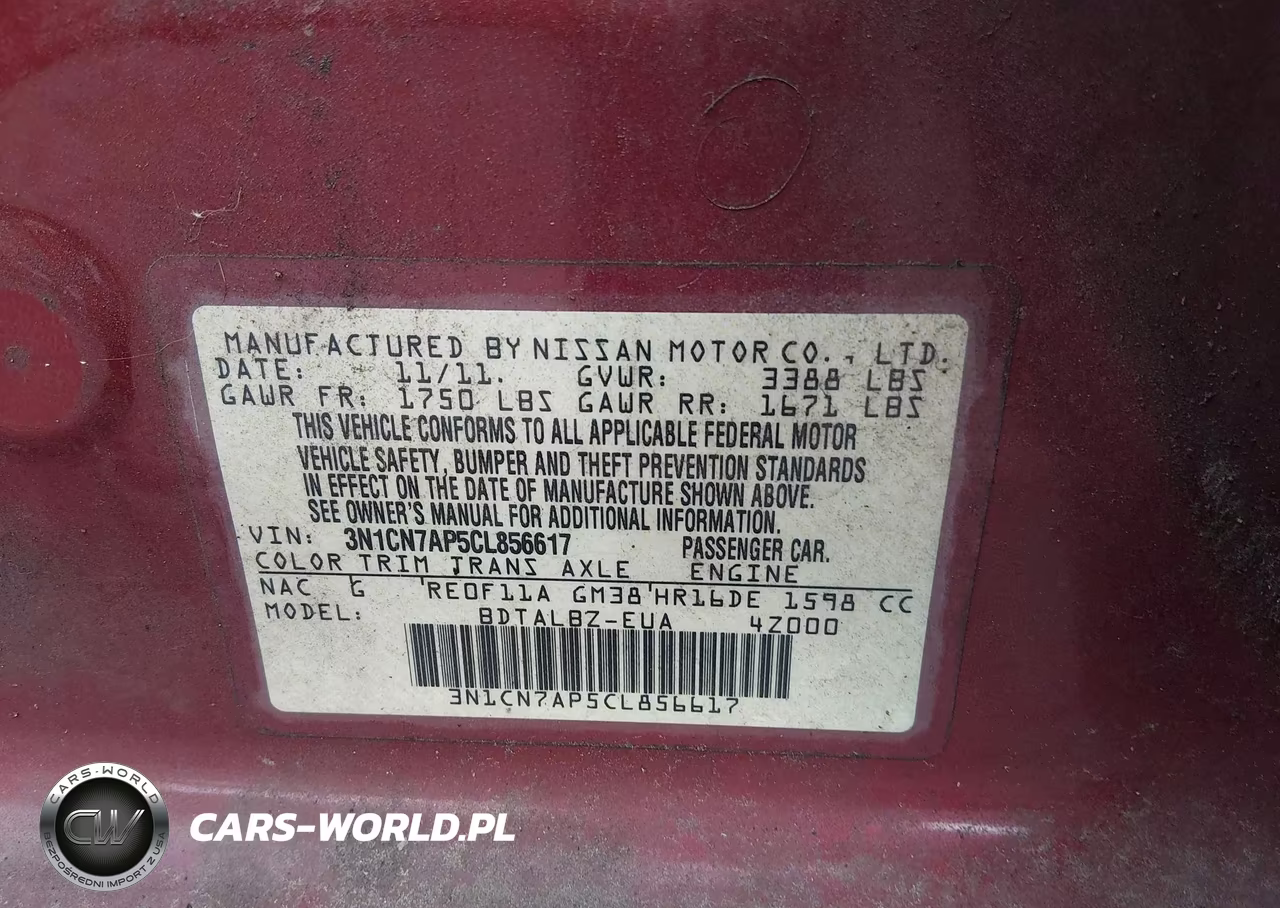 2012 Nissan Versa 1.6 Sv VIN:3N1CN7AP5CL856617 - 9